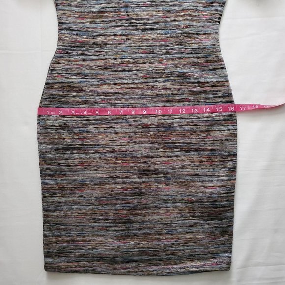 Forever 21 Women’s Square Neck Striped Puff Sleeve Bodycon Knit Dress Medium - Picture 13 of 16